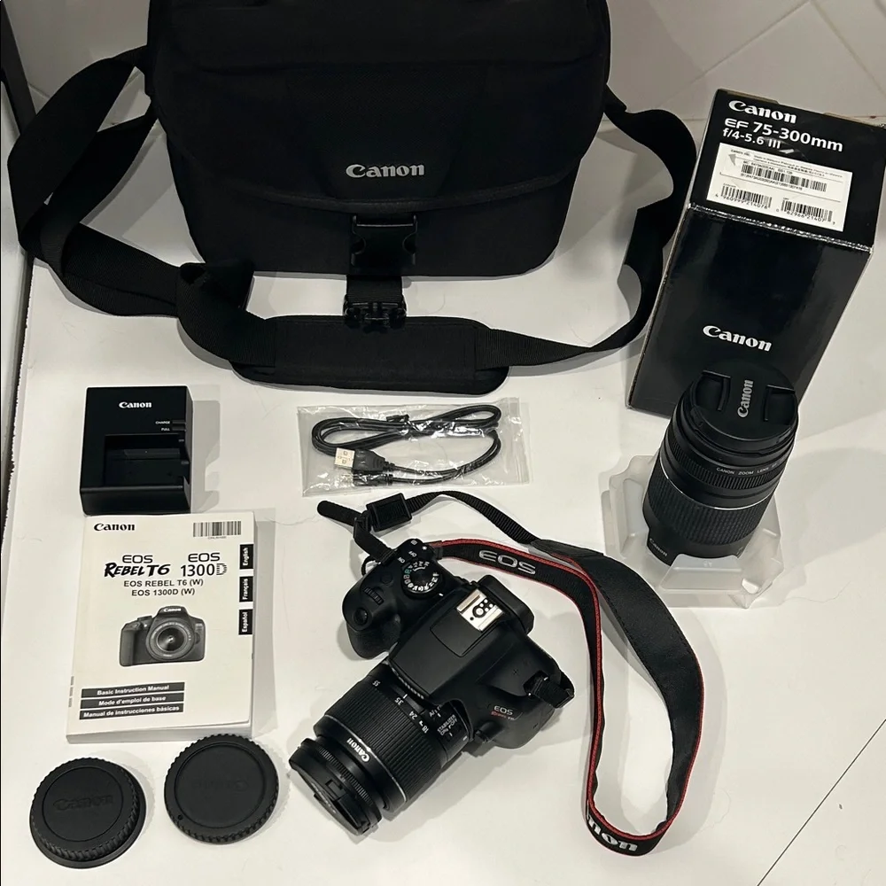 Canon EOS Rebel T6 1300D DSLR Camera with Black and Red Accents